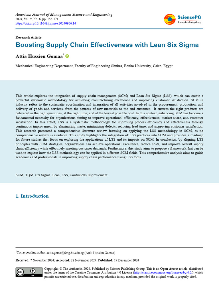 Enhancing SCM with Lean Six Sigma | PDF | Supply Chain Management ...