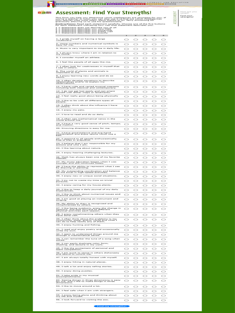 Multiple Intelligences Assessment Tool | PDF | Cognition | Learning