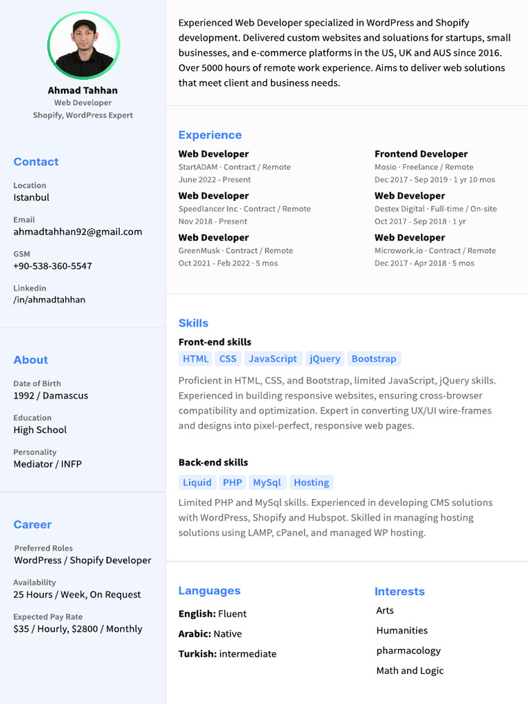 WordPress & Shopify Developer Profile | PDF | Word Press | Bootstrap ...