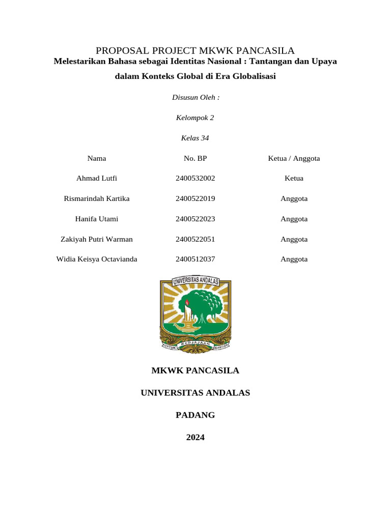 Proposal Projek MKWK Pancasila Kelas 34 Kelompok 2 - Revisi (1) - 1 | PDF