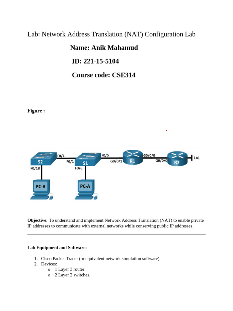 NAT Configuration Lab Guide | PDF | Computer Network | Router (Computing)