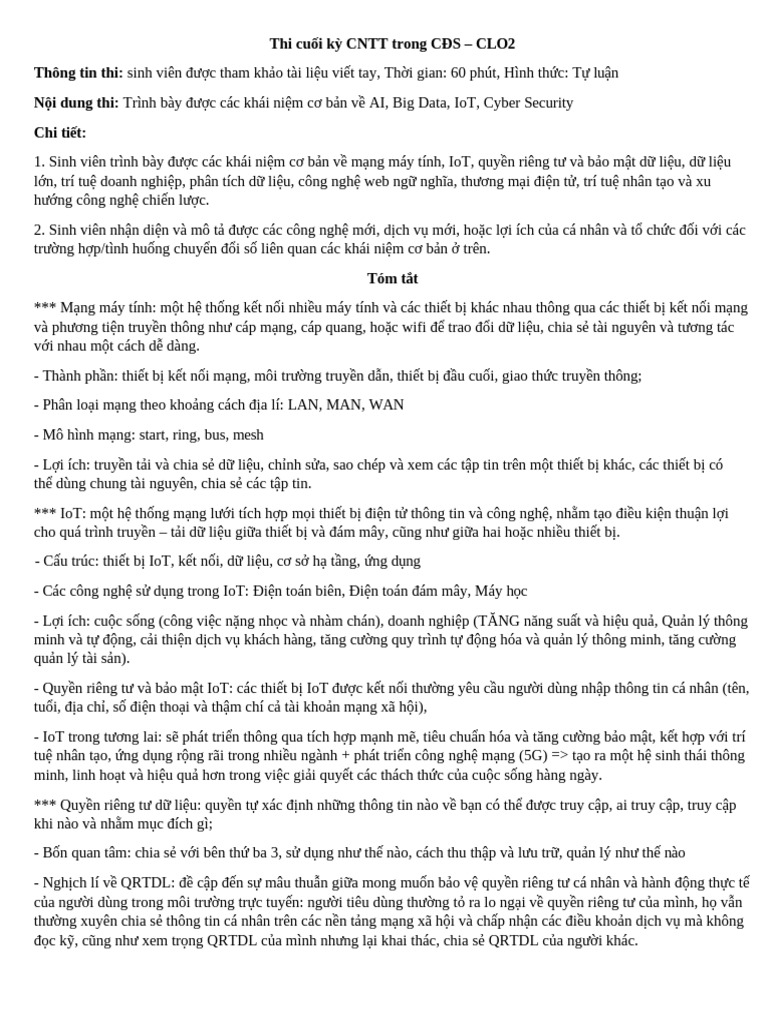 Noi Dung Thi CK 2024 - 2025 | PDF