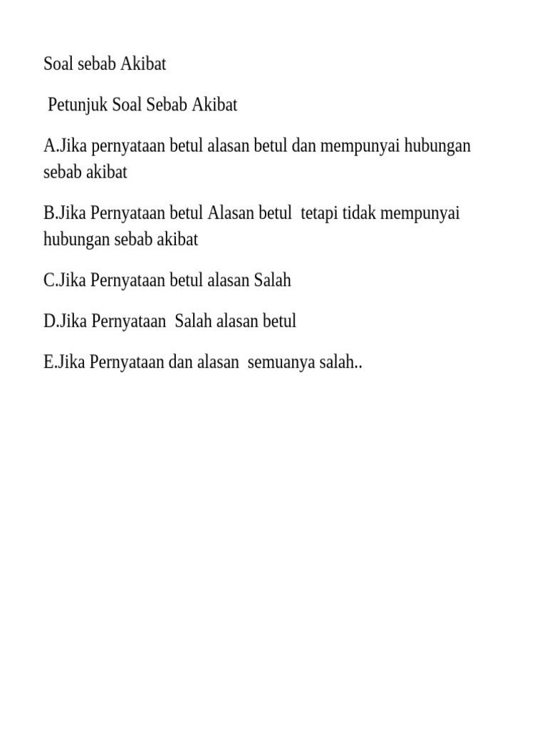 Soal dan Petunjuk Sebab Akibat | PDF