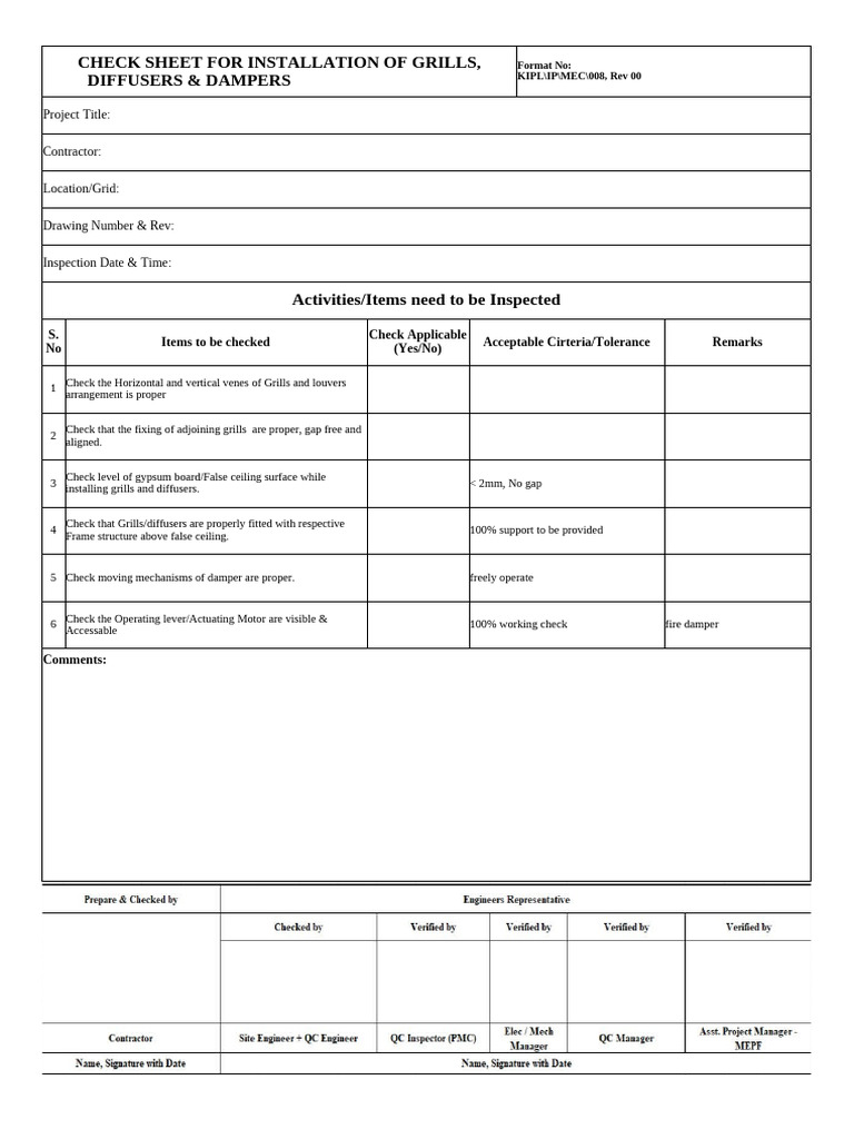 IP-MEC-008, Rev 00 - GRILL, DIFFUSERS & DAMPERS | PDF