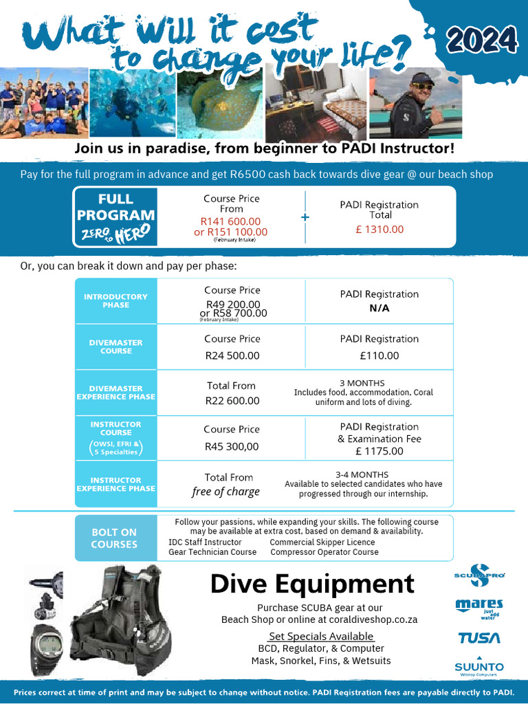 Internship Prices 2024 1 | PDF | Scuba Diving | Underwater Diving
