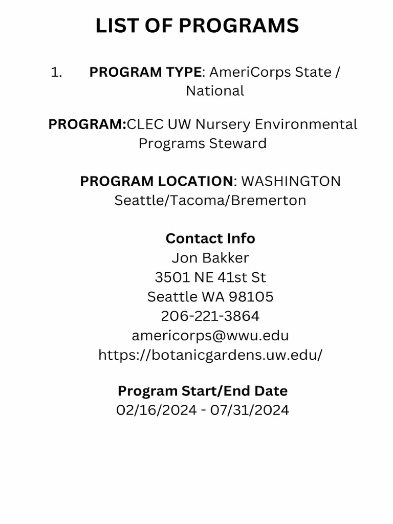 List of programs pdf