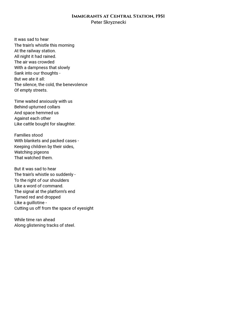 Immigrants at Central Station Poem | PDF