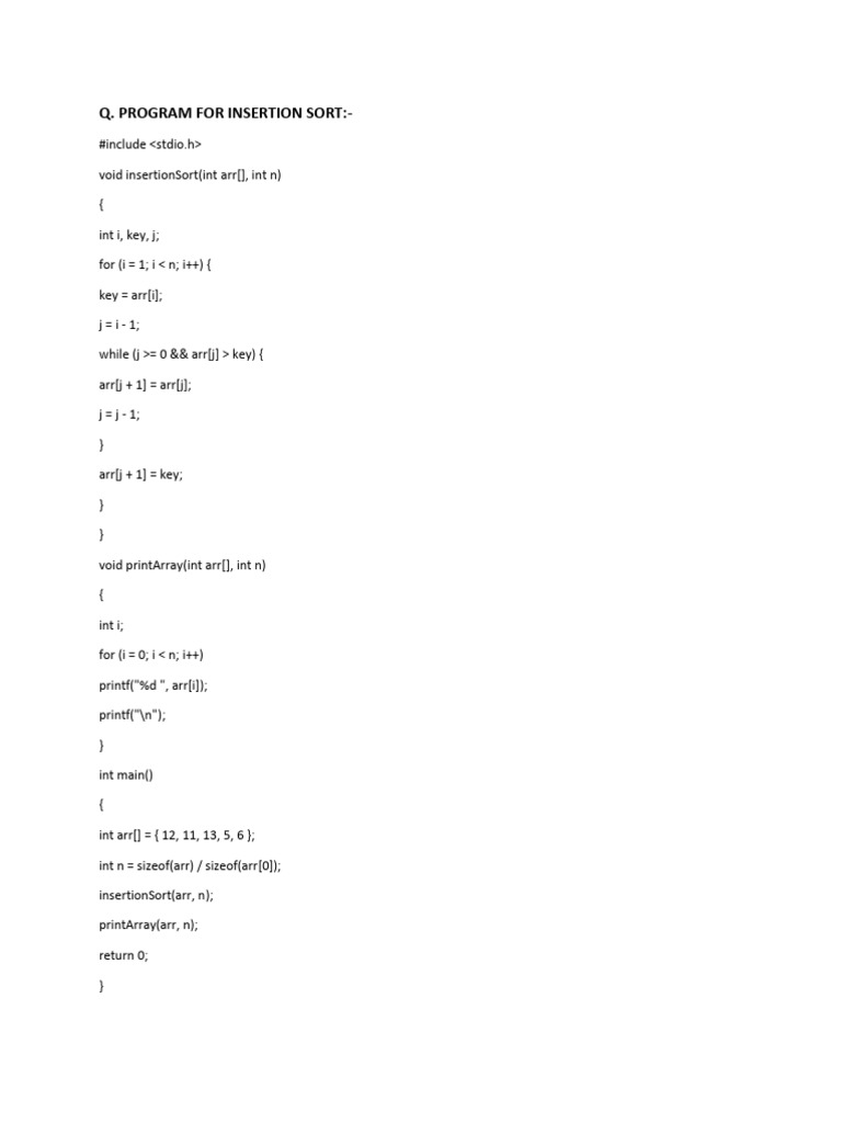 Insertion and Selection Sort Programs | PDF