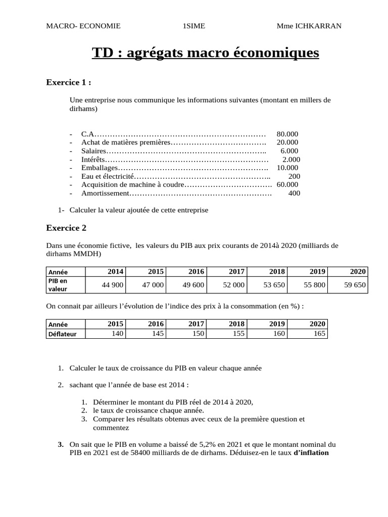 Corrigé de macro-économie 1SIME | PDF | Produit intérieur brut | Revenu ...