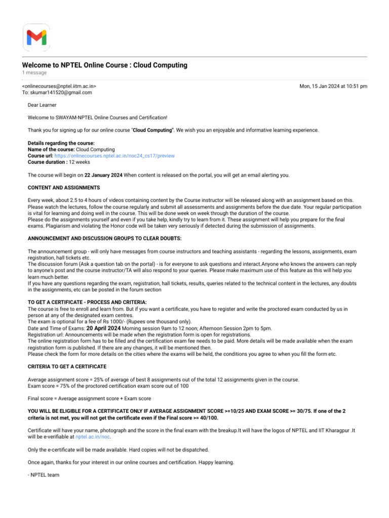 NPTEL Cloud Computing Course Details | PDF | Educational Technology