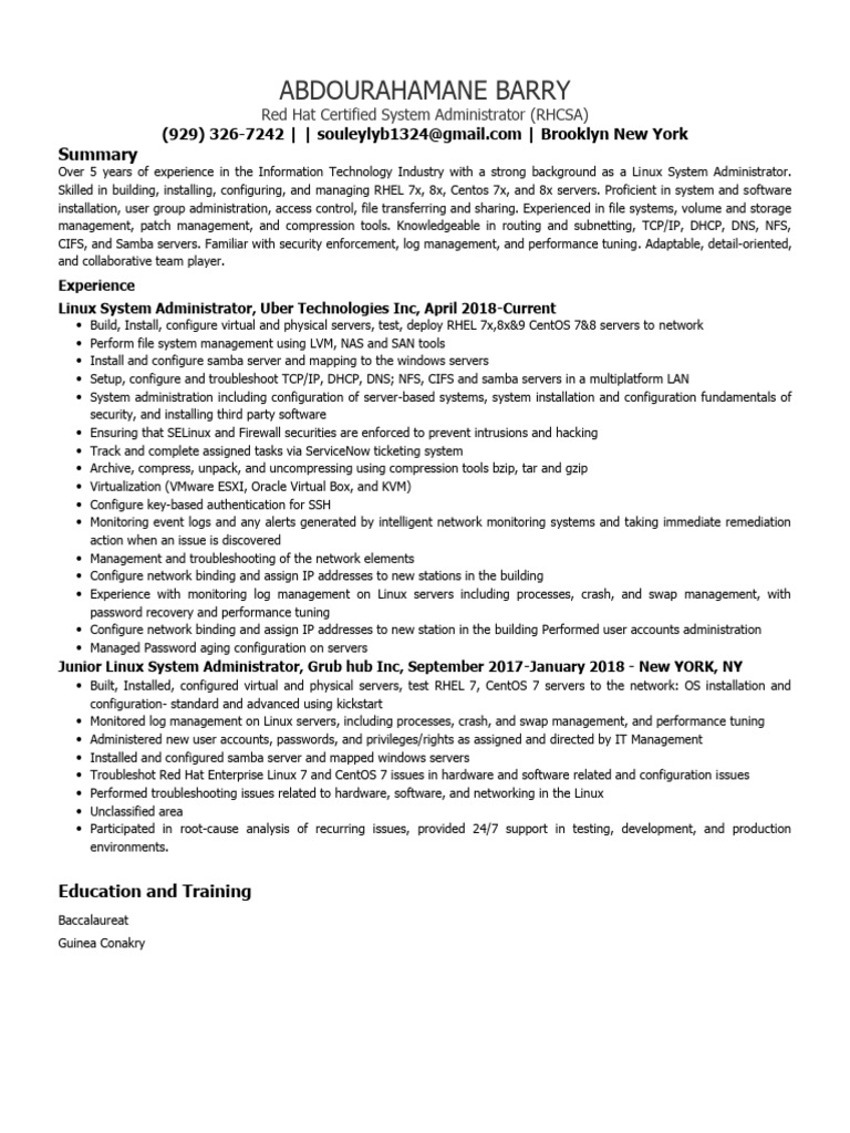 Linux System Administrator Profile | PDF | Computer Engineering ...