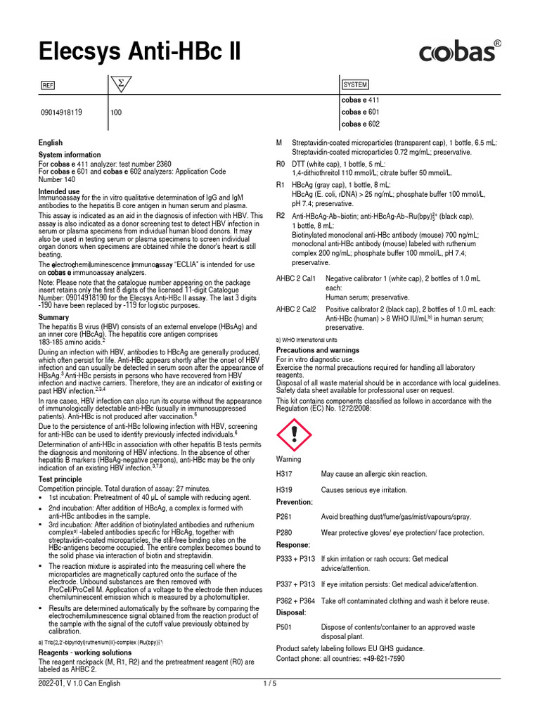Elecsys Anti-HBc II Assay Overview | PDF | Hepatitis B | Hepatitis