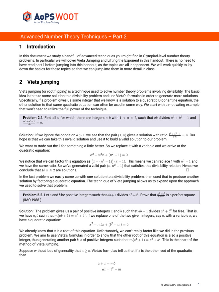Advanced Number Theory Techniques II | PDF | Quadratic Equation ...