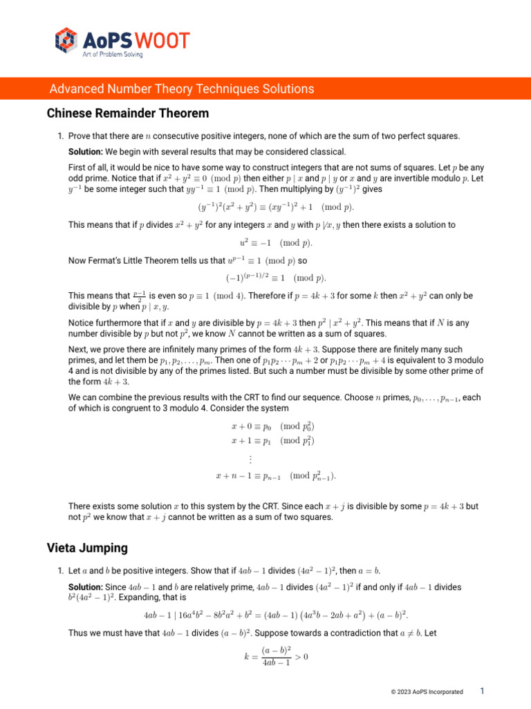 Solutions for Number Theory Problems | PDF | Prime Number | Mathematics