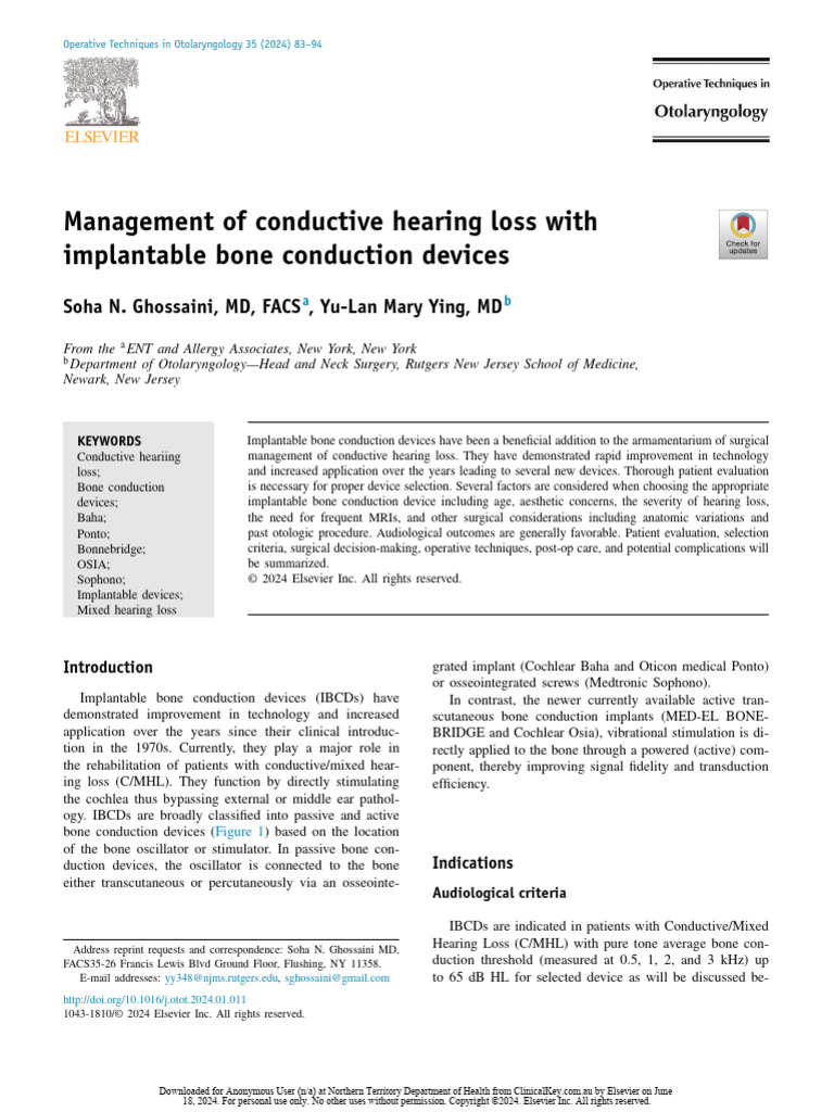 CHL With Implantable Bone Conduction | PDF | Hearing | Auditory System