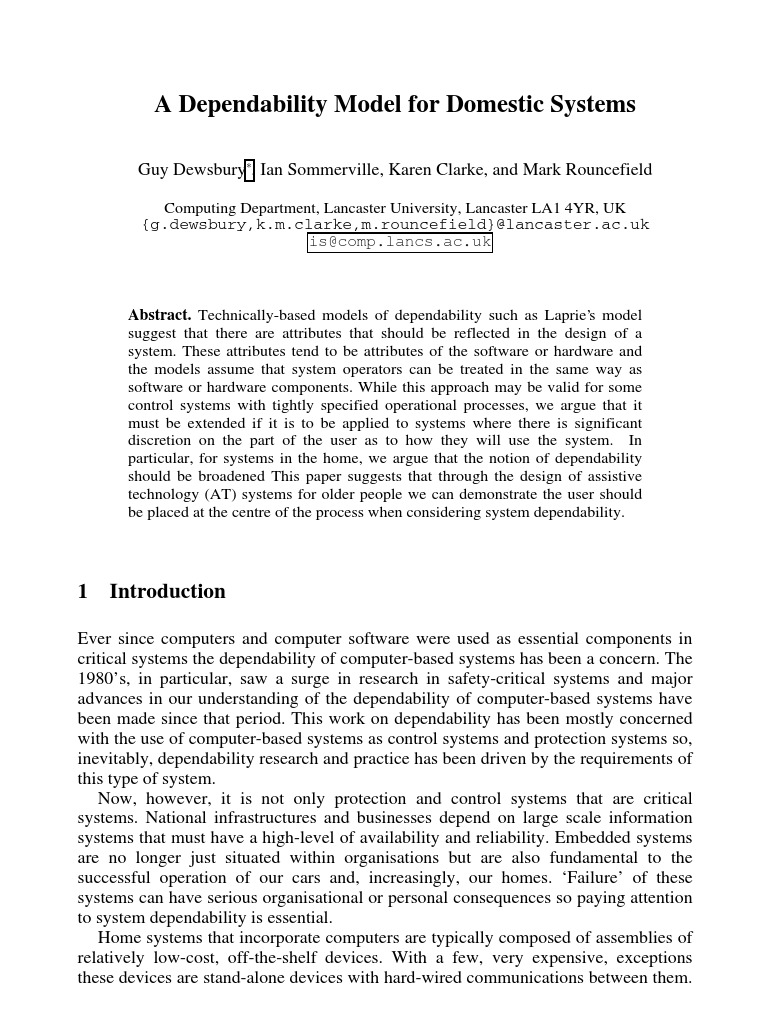 Dependability and Trust in Organisational and Domestic Computer Systems ...