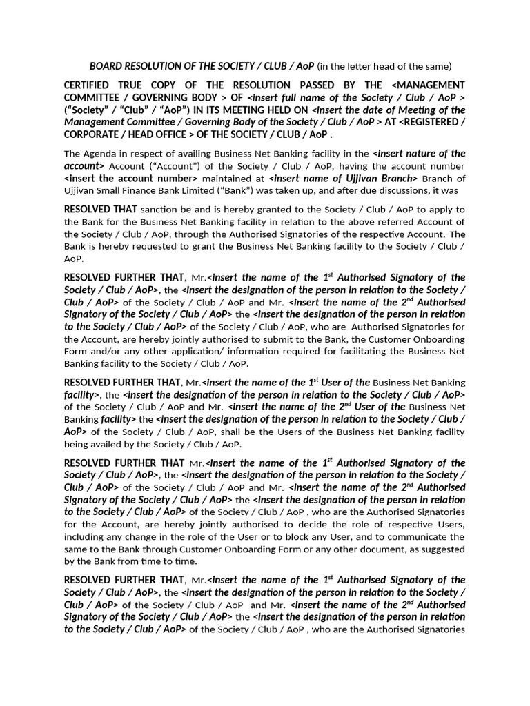 Club Resolution for Net Banking Facility | PDF | Justice | Crime & Violence