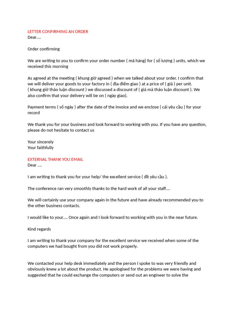 Order Confirmation Letter | PDF