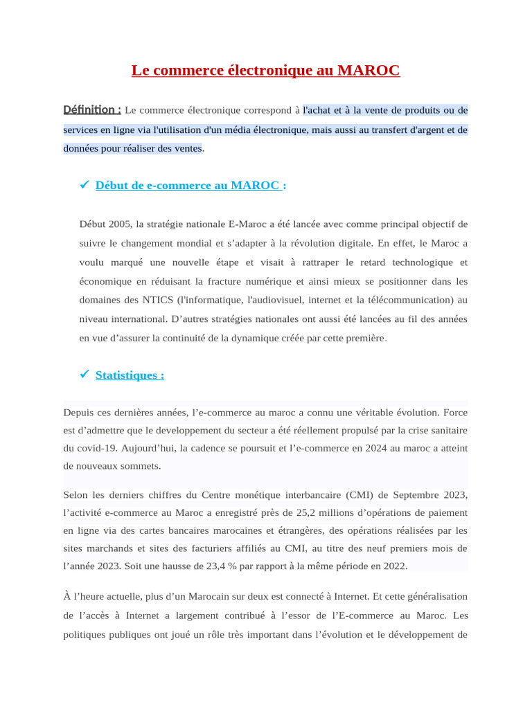Évolution de l'e-commerce au Maroc 2024 | PDF | Logistique | Commerce ...