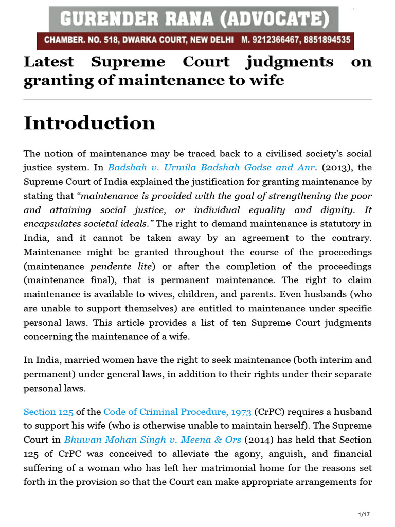Supreme Court Maintenance Judgments | PDF | Cost Of Living | Appeal