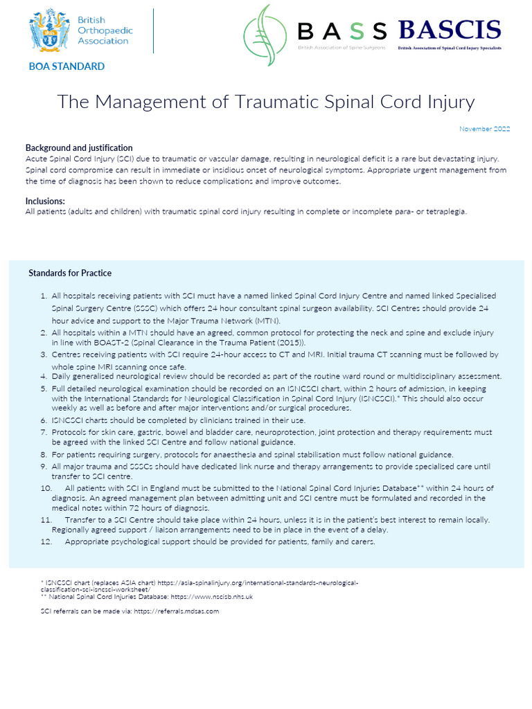 Traumatic Spinal Cord Injury Management | PDF | Spinal Cord Injury ...