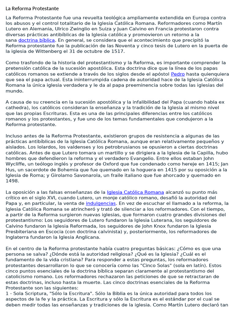 La Esencia de la Reforma Protestante | PDF | Sola Fide | protestantismo