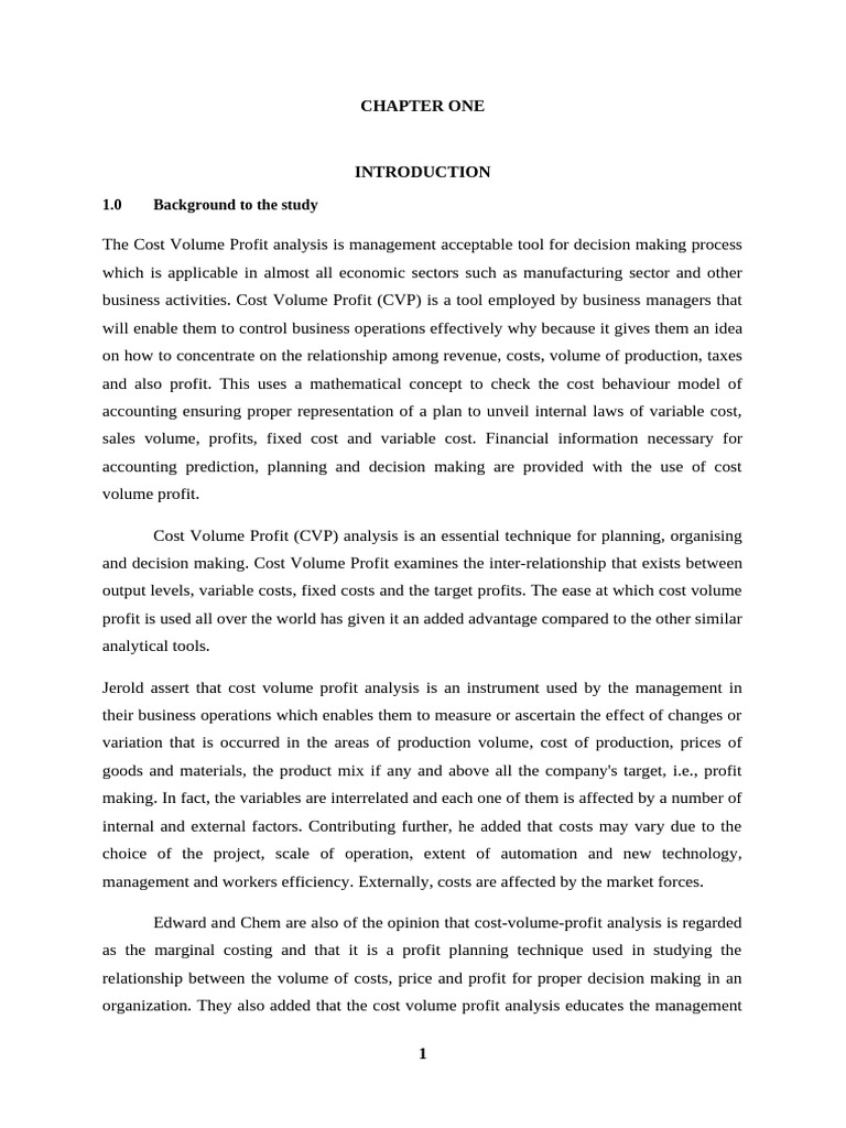 Project On Cost Volume Analysis | PDF | Profit (Economics) | Pricing
