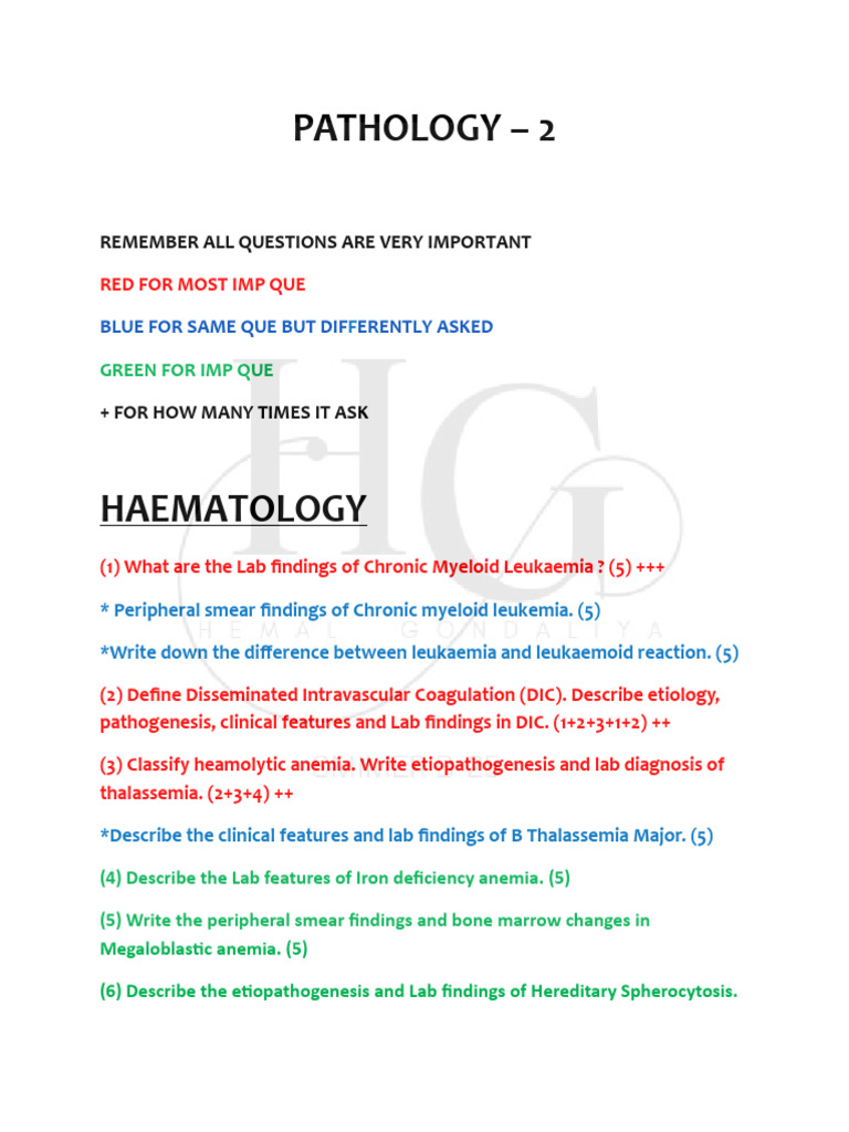 Pathology Exam Study Guide | PDF | Anemia | Ovarian Cancer