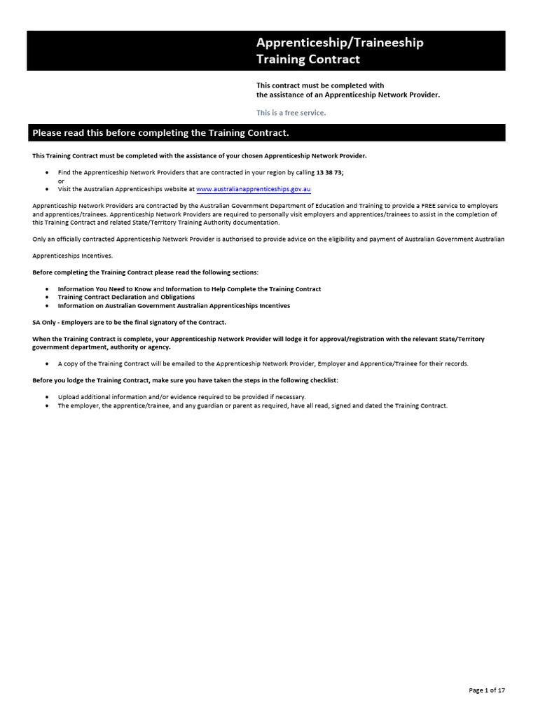 Apprenticeship Training Contract Guide | PDF | Apprenticeship | Employment