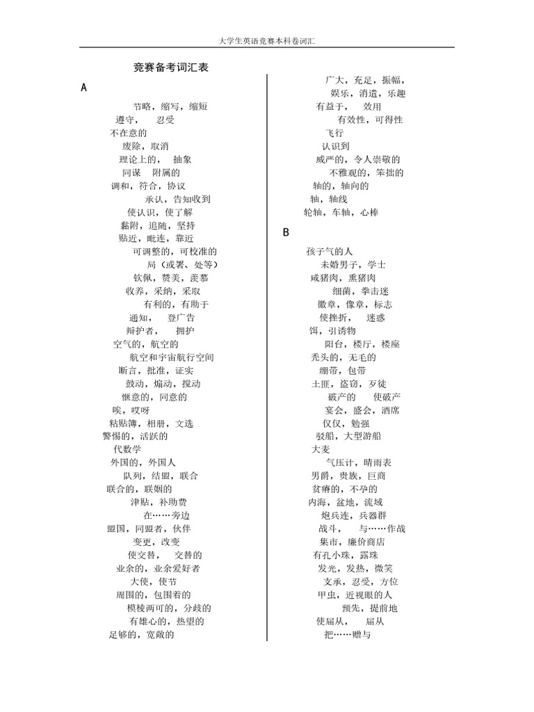 全国大学生英语竞赛词汇必背| PDF
