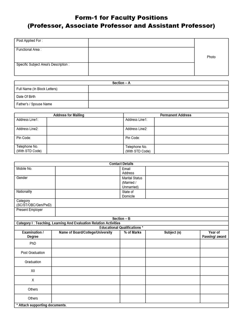 Faculty Position Application Form | PDF | Doctor Of Philosophy | Books