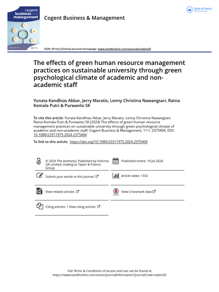 The Effects of Green Human Resource Management Practices On Sustainable ...