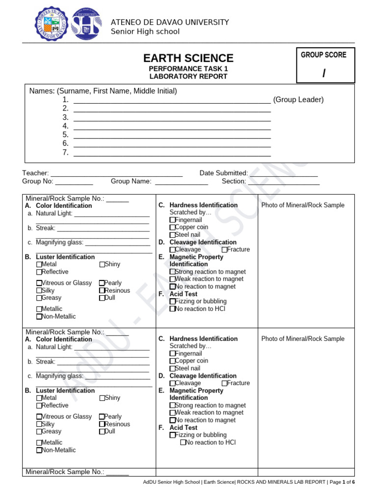 Earth Science Rocks and Minerals Lab Report | PDF | Minerals | Materials