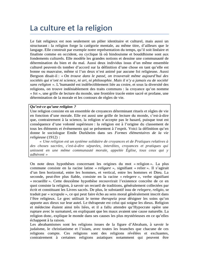 Culture et Religion : Définitions et Interactions | PDF | Dieu | Moralité