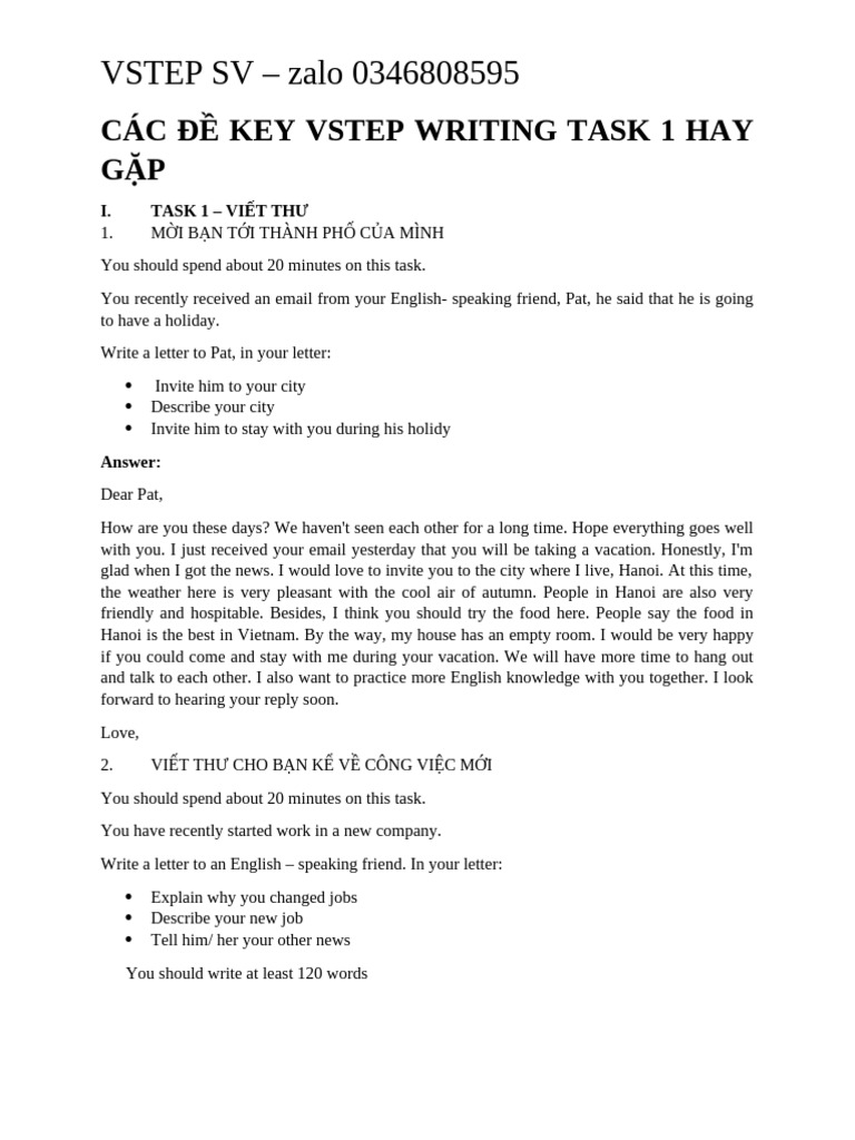 Key VSTEP Writing Tasks Overview | PDF