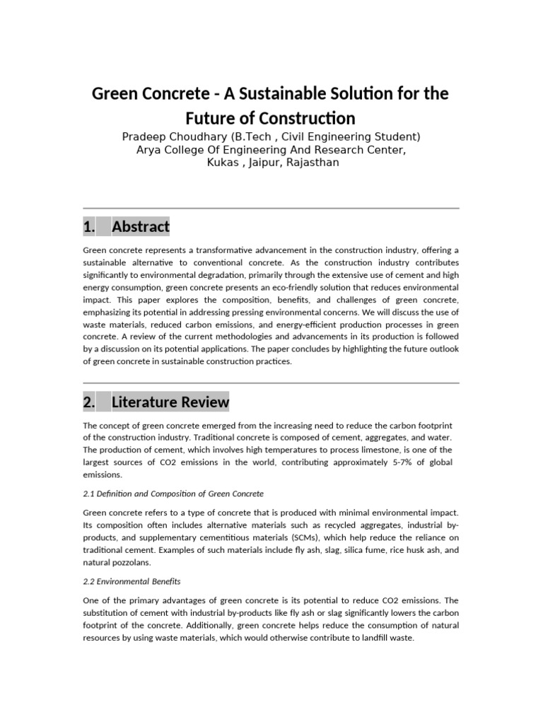 Green Concrete: Sustainable Construction Solutions | PDF | Concrete ...