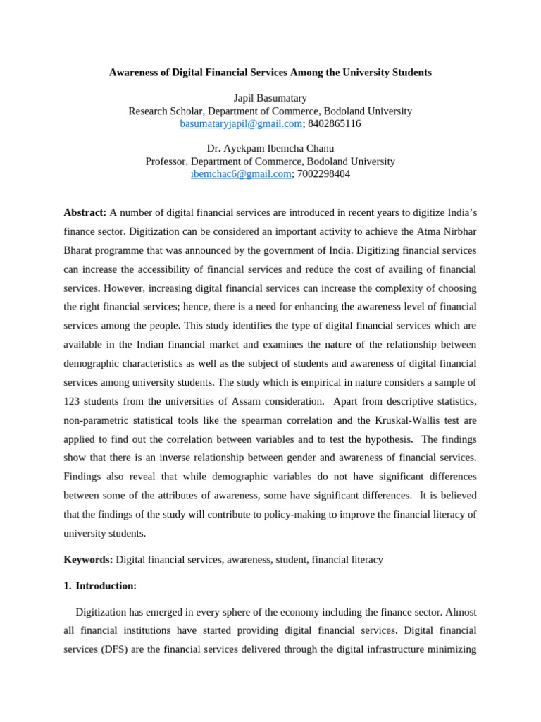 Awareness of Digital Financial Services Among The University Students ...
