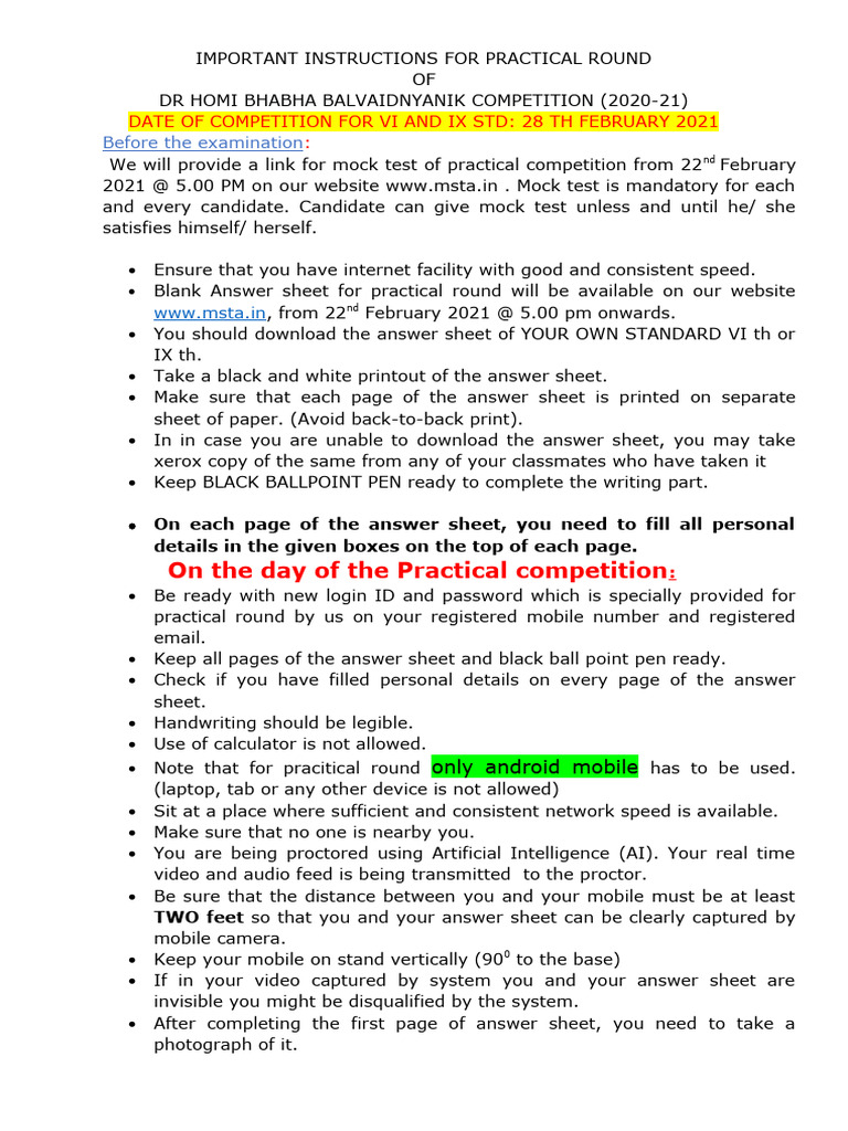 Practical Round Instructions for Homi Bhabha Competition | PDF | Computing