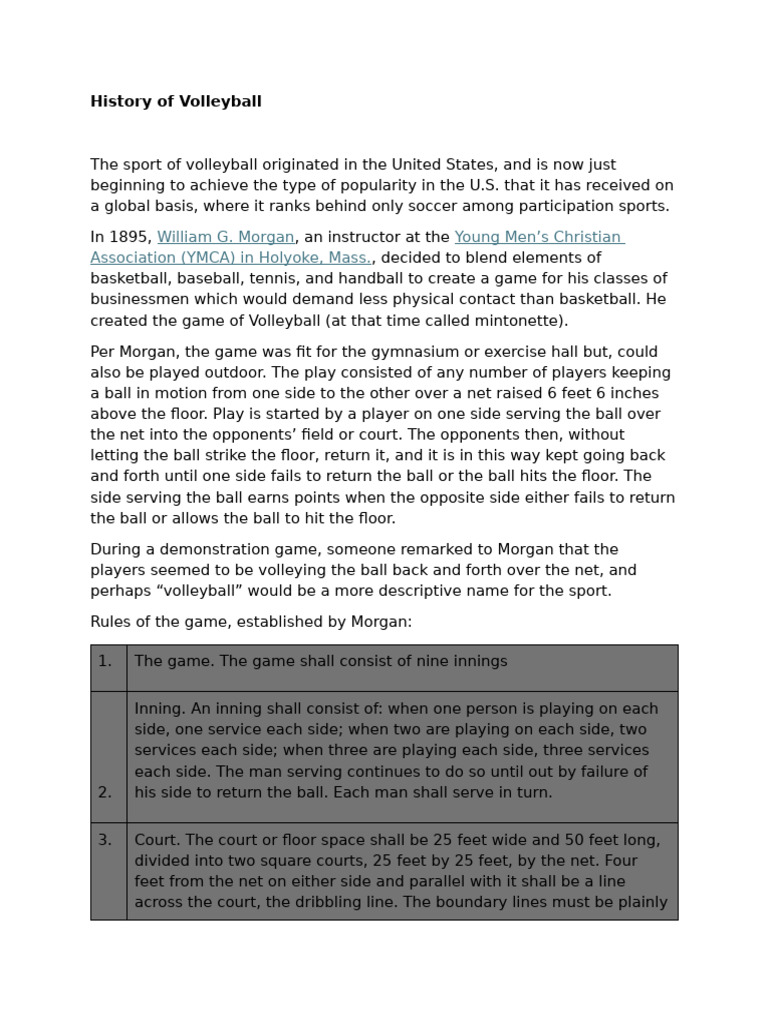 History Of Volleyball Pdf Volleyball Sports