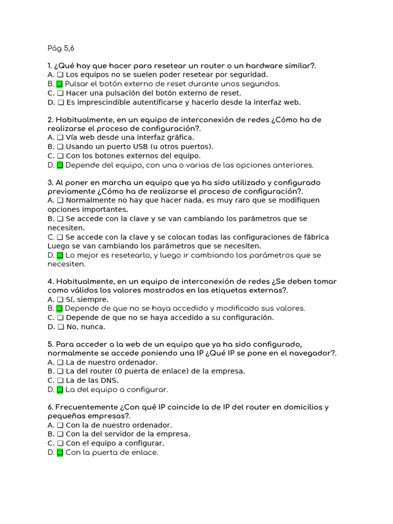 Test Tema 7 (Solucionario) | PDF | Enrutador (Computación) | Dirección IP