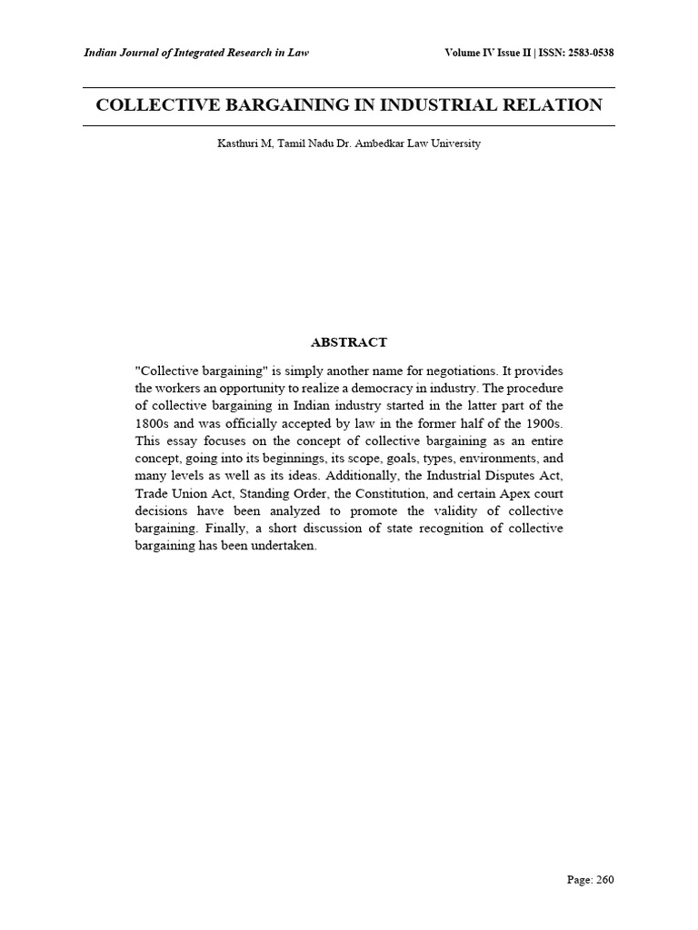 Collective Bargaining In Industrial Relation Pdf Collective