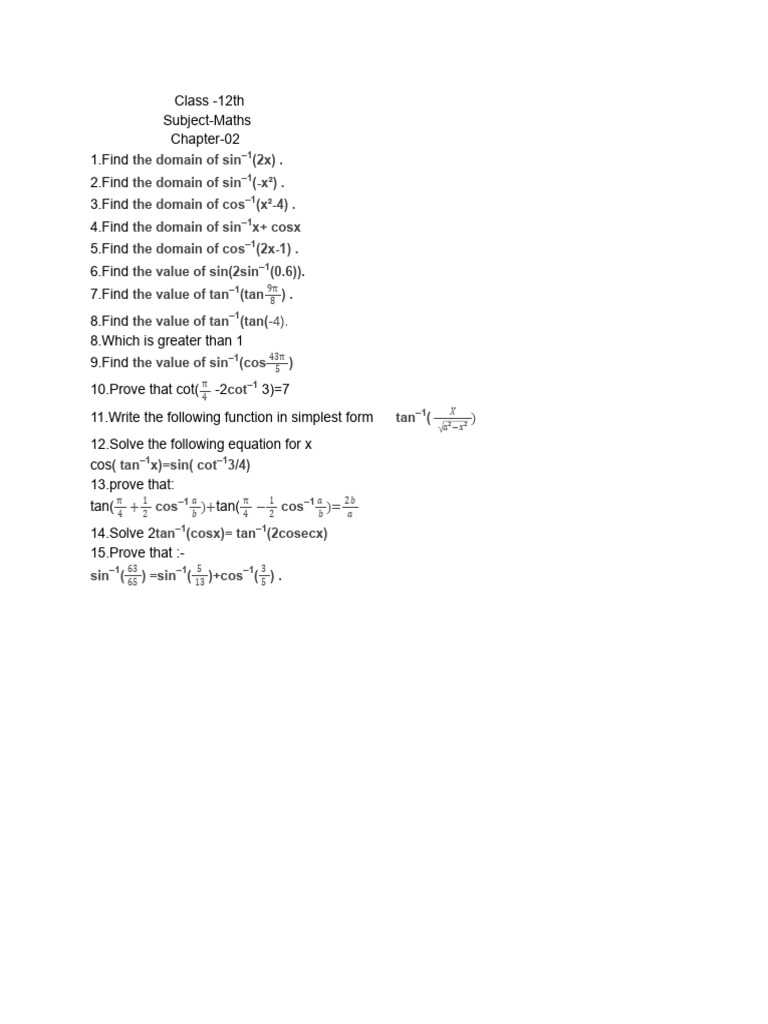 2nd Chapter Worksheet 12thmaths | PDF