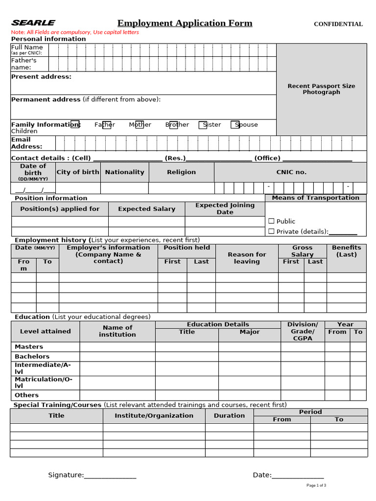 Employment Application Form Template | PDF