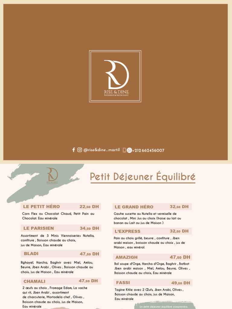 Menu de Rise & Dine Martil | PDF | Crème fouettée | sauce