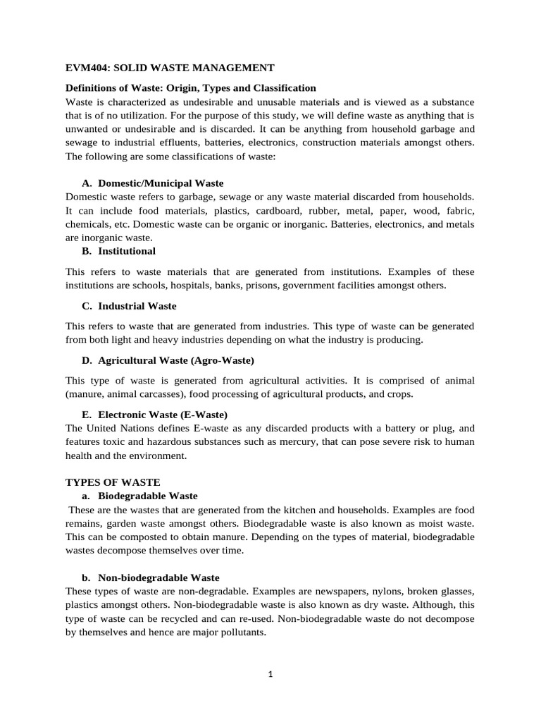 1_EVM404 LECTURE NOTE - | PDF | Waste | Waste Management
