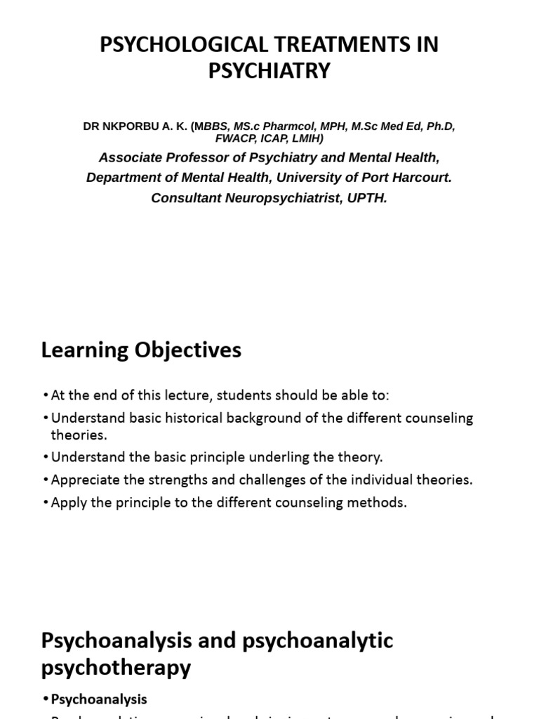 Psychological Treatments in Psychiatry | PDF | Psychotherapy ...