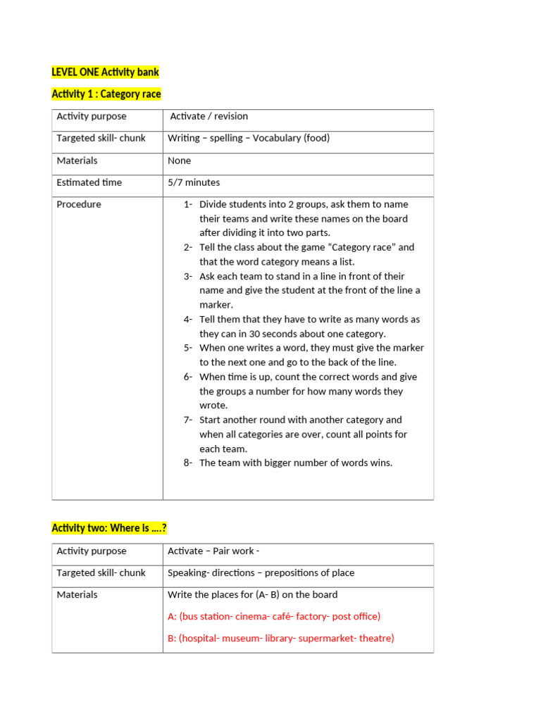 Acitvity Bank LVL 1 | PDF | Linguistics | Grammar