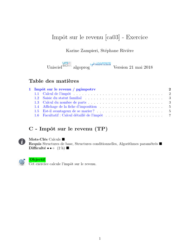 Calcul de l'impôt sur le revenu 2018 | PDF | Impôt sur le revenu ...