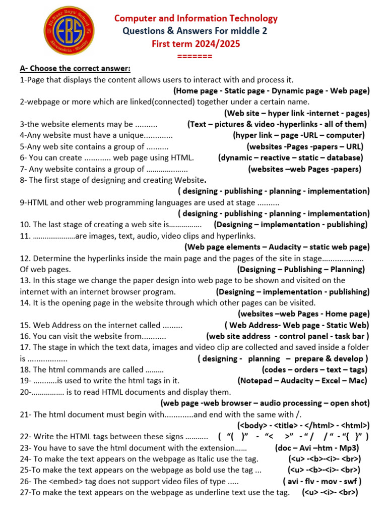 Questions & Answers For m2 | PDF | Websites | World Wide Web