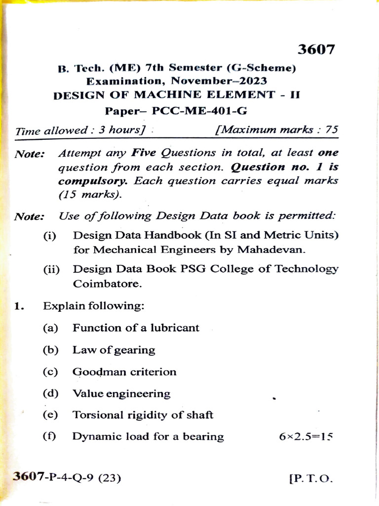 B.Tech ME 7th Semester Exam Papers 2023 | PDF | Gear | Refrigeration